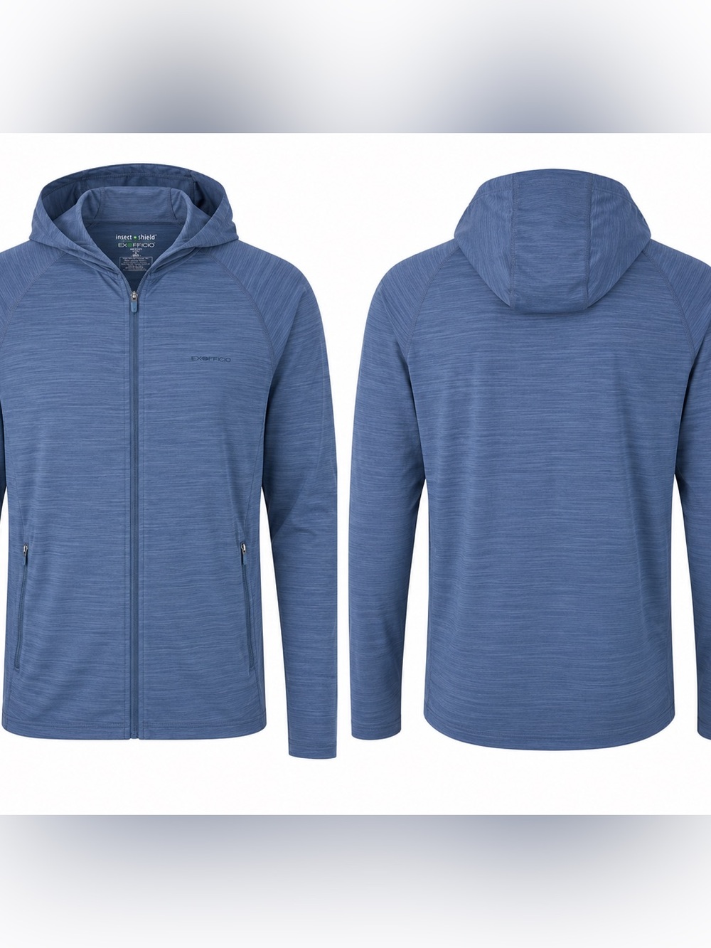 ExOfficio Insect Shield Hooded Jacket Mens Medium Blue Full Zip Hiking Travel